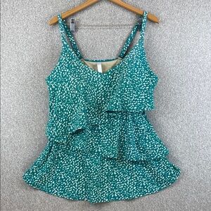 Cacique tankini swim top size 22 green with white spots resort tropical travel